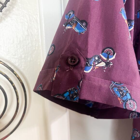 Trend F/X Fusion Mens Modern Fit Buton Down Shirt - Purple Motorcycles, Size L - Picture 5 of 8